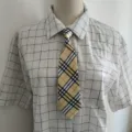 Classic Scottish plaid short sleeve shirt with matching stylish tie for students and youth daily wear. - Beige