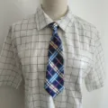 Classic plaid short necktie and grid shirt set, versatile fashion accessory for youth. - Navy Yellow