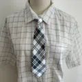 Classic black and white plaid short necktie for students and kids versatile shirt match - Black and White