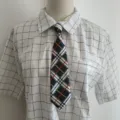 Classic tartan plaid short necktie for students and kids, fashionable daily wear accessories. - Black Yellow