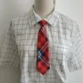 Short tartan plaid necktie for kids and students, classic red and black fashion tie. - Bright Red