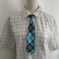 Blue and black plaid short tie, classic Scottish style necktie for men and women, stylish. - Lake Blue