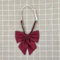 Japanese style large burgundy bow tie sailor uniform accessory with adjustable white strap. - Giant Feather - Wine Red