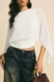 Mujer Blanco Capa Manga Chifón Blusa Cuello Redondo Suelto Irregular Verano Top Variante - S / Tops / Blanco