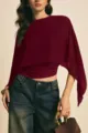 Top elegante de gasa burdeos con manga capa para mujer, blusa asimétrica de verano para chicas. - Burdeos