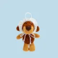 Adorabile ciondolo cane in peluche marrone con cuffia di pizzo bianco e anello per borse - Piccolo Cane Bassotto / 13cm