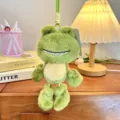 Green plush frog keychain, cute dangling legs stuffed doll bag pendant for accessories. - Laughing Style / 18cm