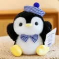 Cute penguin plush toy stuffed animal with blue plaid hat and bow tie desktop companion. - Lazy Penguin / 17cm