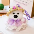 Cute plush bear pendant with straw hat and purple lace dress, perfect bag charm and keychain. - 17cm / Holiday Series Westie