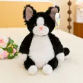 Black and white cat plush toy cute stuffed animal soft companion doll for kids birthday gift - Black and White / 30 cm
