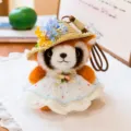 Cute plush red panda keychain bag pendant wearing a lovely straw hat and polka dot dress - 17cm / Holiday Series Raccoon
