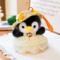 Cute plush penguin keychain with lovely straw hat and yellow dress bag pendant accessory - 17cm / Holiday Series Penguin