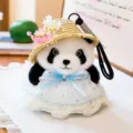 Cute panda plush bag pendant, straw hat and lace dress design, soft stuffed toy keyring. - 17cm / Holiday Series Panda