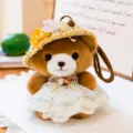 Cute brown plush bear bag pendant wearing a straw hat and lace dress, soft key chain toy. - 17cm / Holiday Series Little Bear