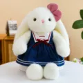 Cute floppy-eared white rabbit plush toy wearing sailor dress, soft stuffed doll gift. - 30cm / Blue Dress Style