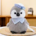 Süßes graues Pinguin Plüschtier mit Matrosenhut und Schal, weiche Stoffpuppe für Kinder. - 16cm / Marine-Stil