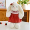 Simpatico peluche coniglio con orecchie lunghe che indossa un vestito a pois rossi per bambini. - 38 cm / Vestito Rosso Coniglio Bianco