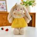 Simpatico coniglietto di peluche con orecchie lunghe, abito a pois gialli e colletto in pizzo - 38 cm / Vestito Giallo Coniglio Kaki