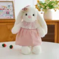 Bonito juguete de conejo de peluche con orejas largas y vestido de lunares rosa regalo - Vestido Rosa Conejo Blanco