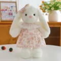 Lindo peluche de conejo de orejas largas con vestido floral, regalo perfecto para niños. - Vestido Floral Conejo Blanco