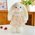 Adorable conejito de peluche con orejas largas y vestido floral, regalo perfecto. - Vestido Floral de Primavera Conejo Blanco