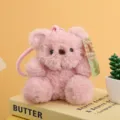 Cute pink fluffy bear plush keychain stuffed toy bag charm cute accessory for daily decoration - Pink
