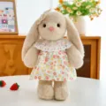 Lindo conejo de peluche con vestido floral, suave muñeca de peluche para niñas y regalos infantiles. - Vestido Floral de Primavera Conejo Caqui