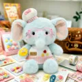 Adorable éléphant en peluche bleu avec toque de chef et lunettes jouet cadeau pour enfants - Éléphant Bleu Avec Lunettes 28cm