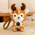 Cute sika deer plush keychain bag pendant fluffy animal toy brown soft charm gift - Sika Deer Sitting Version 12cm