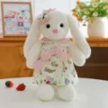 Lindo conejito de peluche con vestido floral y lazo rosa, regalo ideal para los niños. - Vestido Rosa Canguro Conejo Blanco