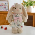 Lindo conejo de peluche de orejas largas con vestido rosa, suave muñeca de juguete. - Vestido Rosa Canguro Conejo Caqui