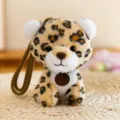 Cute leopard plush keychain, soft stuffed animal bag charm with strap for keys and backpack. - Leopard Sitting Version 12cm