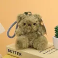 Fuzzy moss green teddy bear plush keychain, cute fluffy stuffed animal bag charm and pendant. - Green