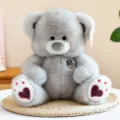 Grey Teddy Bear Plush Toy Cute Stuffed Animal Doll Soft Cute Birthday Gift for Kids - Gray Badge Style / 32cm