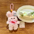 Cute pink plush rabbit keychain, soft stuffed animal doll pendant for bags and keys. - Pink Rabbit Scarf Style