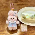 Cute fluffy pink rabbit plush keychain kawaii bunny doll bag charm sweet gift box - Pink Rabbit Clothes Style