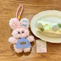 Cute pink rabbit plush toy pendant keychain with blue striped apron for cute bag decoration gift - Pink Rabbit Apron Style