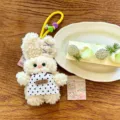 Fluffy cute plush rabbit keyring with polka dot apron soft toy bag pendant keychain - Brown Rabbit Apron Style