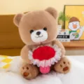 Cute brown teddy bear plush toy holding a red rose flower bouquet, perfect gift for Valentine's Day. - Brown / 35cm