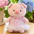 Süßes rosa Plüschschwein Kuscheltier mit Schleife und Kleid, weiche Puppe Geschenk für Kinder - Rosa Kleiderstil / 23cm