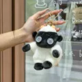 Cute black and white sheep plush toy keychain with button eyes and gold hardware variant. - 16cm (With Beads) / Button Series - Sheep