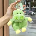 Cute green plush dinosaur keychain with button eyes, soft stuffed animal bag pendant charm. - 16cm (With Beads) / Button Series - Dinosaur