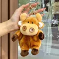 Cute brown plush bull cow keychain with button eyes, soft stuffed animal bag charm pendant. - 16cm (With Beads) / Button Series - Calf