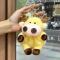 Cute cartoon cow plush keychain, soft stuffed animal doll pendant for keys, bags, and car decor. - 16cm (With Beads) / Button Series - Elk