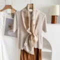 Silk wool blend scarf elegant floral geometric pattern stylish neckerchief accessory for women - Light Brown Large Floral