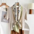 Silk wool blend double layer ribbon scarf fashion versatile chic floral neckerchief - Nautical Floral