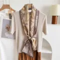 Silk wool blend double layer streamer scarf versatile high-end necktie autumn winter fashion - Brown Yellow Large Paisley