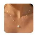 Elegante collar de cadena dorada con perlas delicadas y un solo colgante de perla para mujer. - Estilo Colgante de Perla Grande Única (ZR-NC-859)
