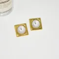 Vintage square clock earrings, elegant gold metal frame with classic Roman numerals, chic daily wear. - Champagne