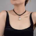 Black leather choker necklace featuring a stunning baroque pearl pendant for women - Style A